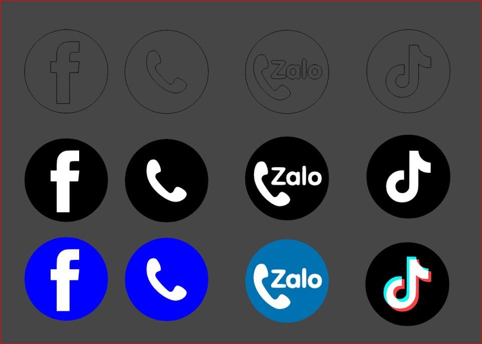 Biểu tượng Facebook, Zalo, TikTok đồng bộ cho doanh nghiệp.