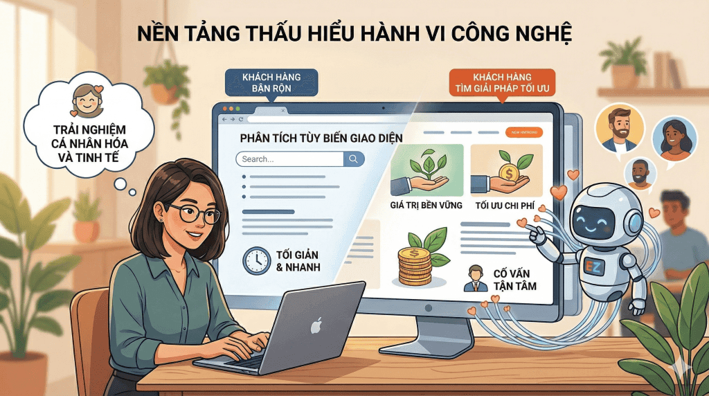 Hình ảnh thiết kế website phân tích hành vi khách hàng và tối ưu trải nghiệm người dùng.