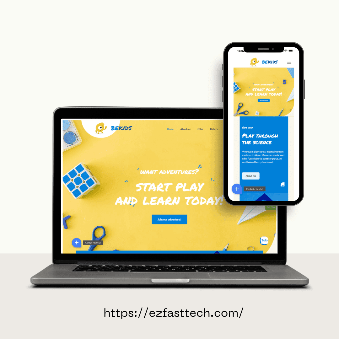 Trang web giáo dục trẻ em với thiết kế thân thiện, giao diện dễ sử dụng, phù hợp cho trẻ học qua trò.