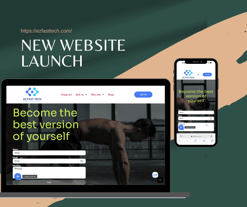 Mẫu landing page thiết kế website và phần mềm chuyên nghiệp EZ Fast Tech.