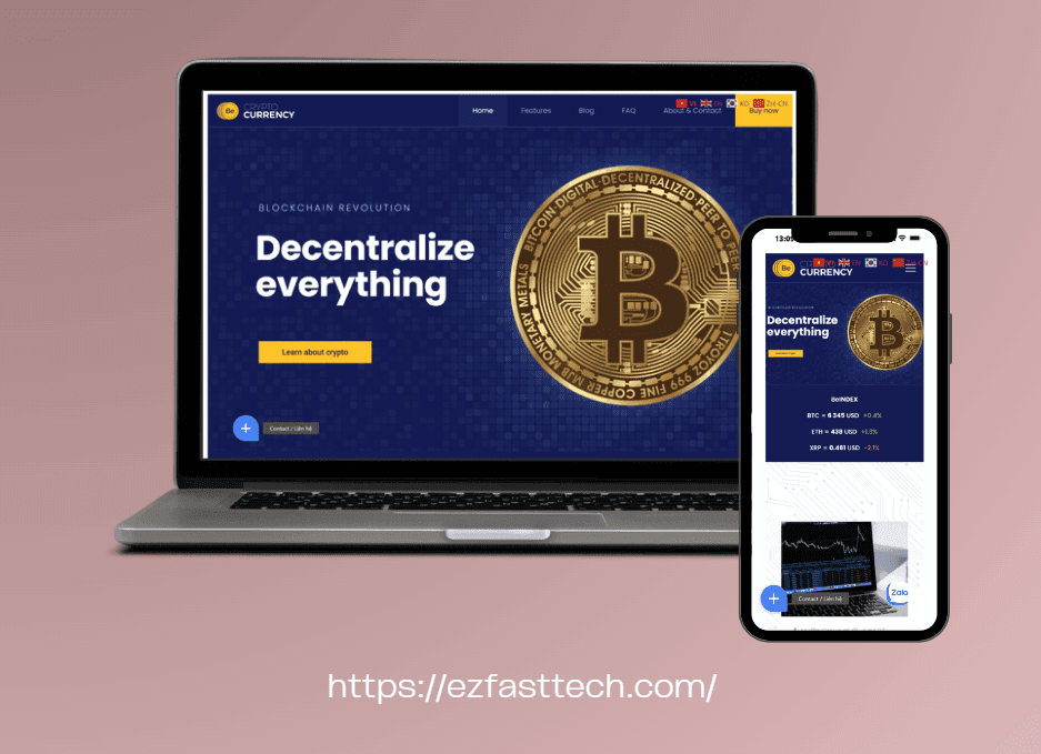Giao diện website tiền điện tử và blockchain cho dịch vụ thiết kế website tài chính.