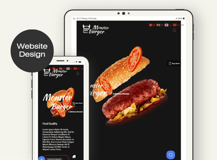 Xây Dựng Website Ngành F&B: Từ Trải Nghiệm Thực Khách Đến Hệ Thống Vận Hành 2 Hình ảnh bánh mì kẹp burger nhà hàng Monster Burger hấp dẫn, chất lượng cao.