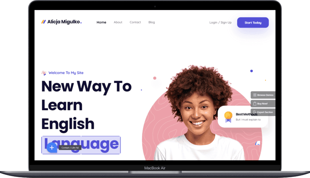 Thiết Kế Website Trung Tâm Ngoại Ngữ: Nền Tảng Số Thu Hút Học Viên Và Tối Ưu Quản Trị Đào Tạo 2 Giao diện website giáo dục tiếng Anh, thiết kế chuyên nghiệp, thân thiện người dùng.