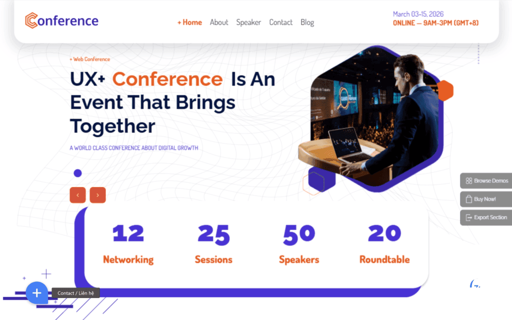 Hình ảnh trang web sự kiện giải trí, thiết kế chuyên nghiệp, phù hợp cho các hoạt động trực tuyến.