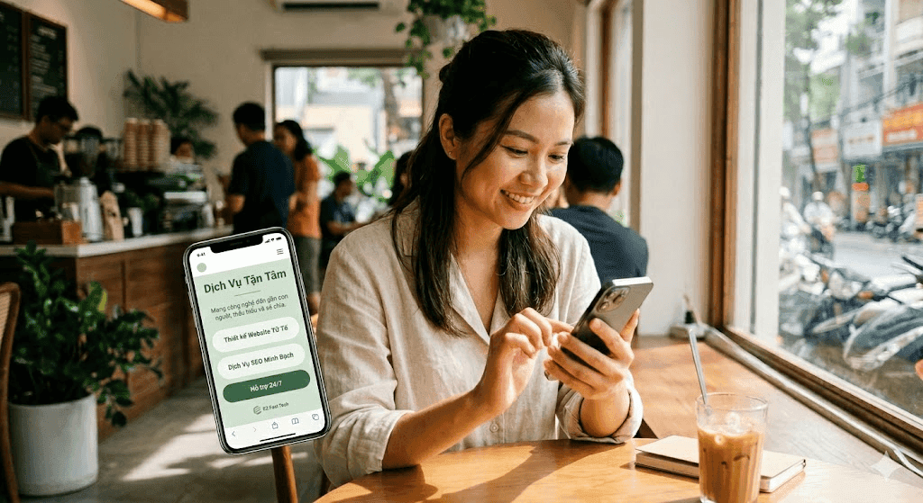Progressive Web App (PWA): Xu Hướng "Ứng Dụng Hóa" Website Chi Phí Thấp 2 Người phụ nữ sử dụng điện thoại di động để truy cập website tối ưu cho điện thoại.