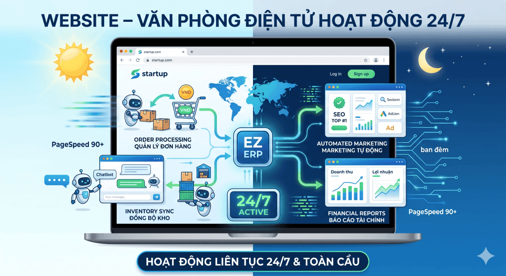 Tại Sao Doanh Nghiệp Mới Cần Làm Website Ngay Từ Khi Khởi Nghiệp? 2 Hình ảnh mô tả website doanh nghiệp, phần mềm quản lý và marketing tự động, phù hợp cho doanh nghiệp.