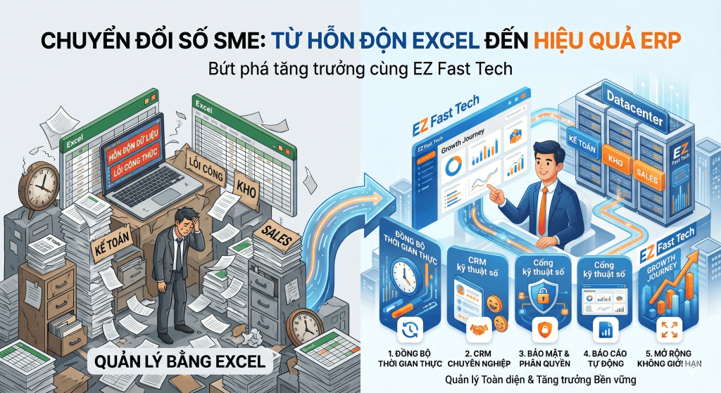 Phần Mềm ERP Là Gì? Tại Sao SME Không Nên Quản Lý Bằng Excel 2 EZ Fast Tech Thiết kế website & phần mềm - Phần Mềm ERP Là Gì? Tại Sao SME Không Nên Quản Lý Bằng Excel