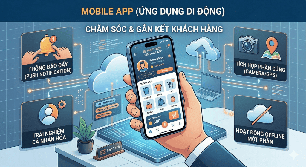Web App vs Mobile App: Đâu Là Lựa Chọn Tối Ưu Cho Doanh Nghiệp SMEs Trong Kỷ Nguyên Số? 4 Ứng dụng di động chăm sóc khách hàng, tích hợp camera và GPS, hoạt động offline, trải nghiệm cá nhân.