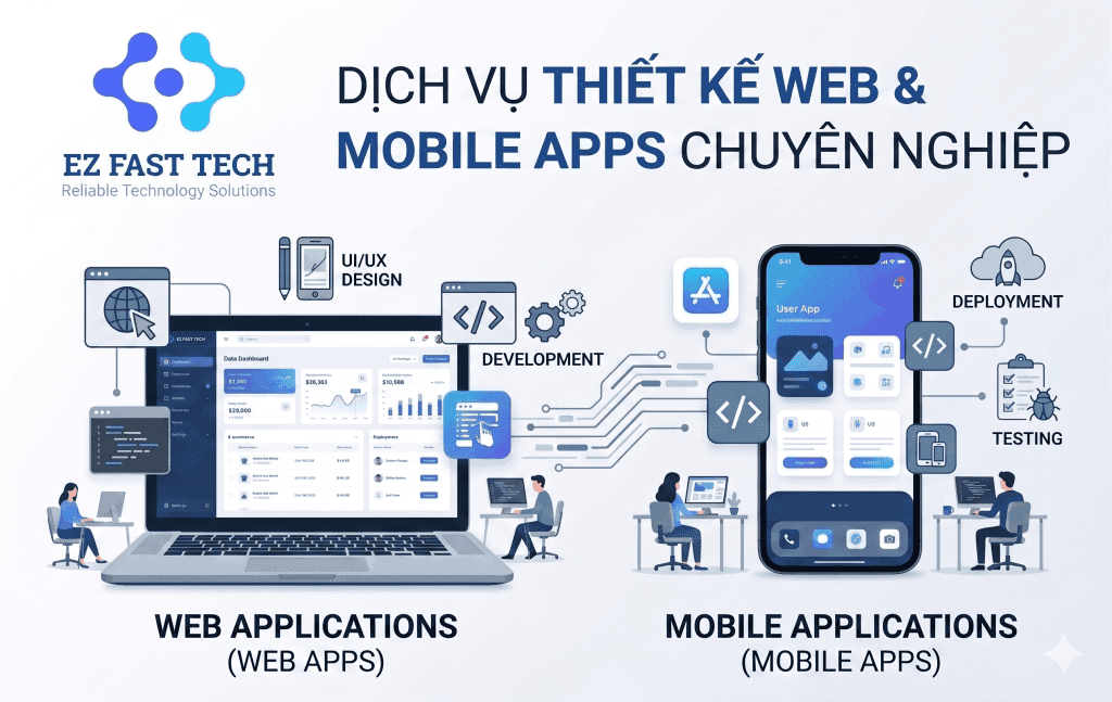 Web App vs Mobile App: Đâu Là Lựa Chọn Tối Ưu Cho Doanh Nghiệp SMEs Trong Kỷ Nguyên Số? 7 Dịch vụ thiết kế phần mềm, web và mobile apps chuyên nghiệp, tối ưu hóa trải nghiệm người dùng.