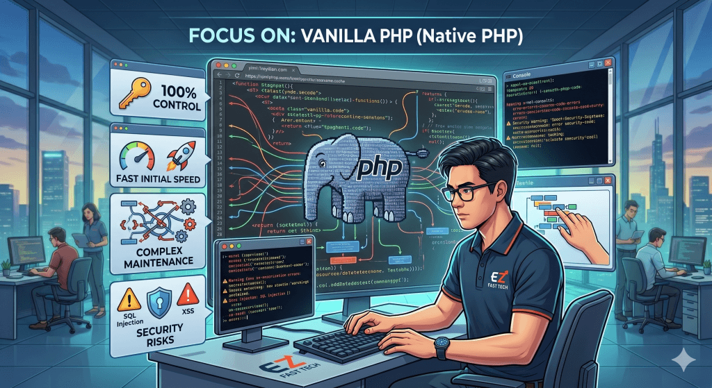 So Sánh Laravel Và PHP Thuần: Giải Pháp Nào Tối Ưu Cho Phần Mềm Doanh Nghiệp? 2 EZ Fast Tech Thiết kế website & phần mềm - So Sánh Laravel Và PHP Thuần: Giải Pháp Nào Tối Ưu Cho Phần Mềm Doanh Nghiệp?