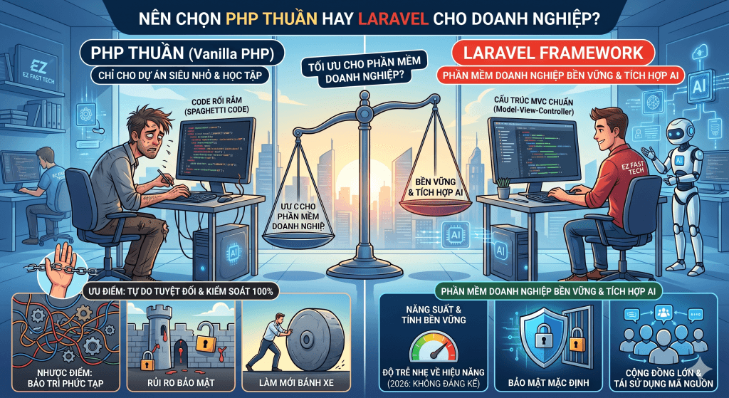 So Sánh Laravel Và PHP Thuần: Giải Pháp Nào Tối Ưu Cho Phần Mềm Doanh Nghiệp? 4 EZ Fast Tech Thiết kế website & phần mềm - So Sánh Laravel Và PHP Thuần: Giải Pháp Nào Tối Ưu Cho Phần Mềm Doanh Nghiệp?