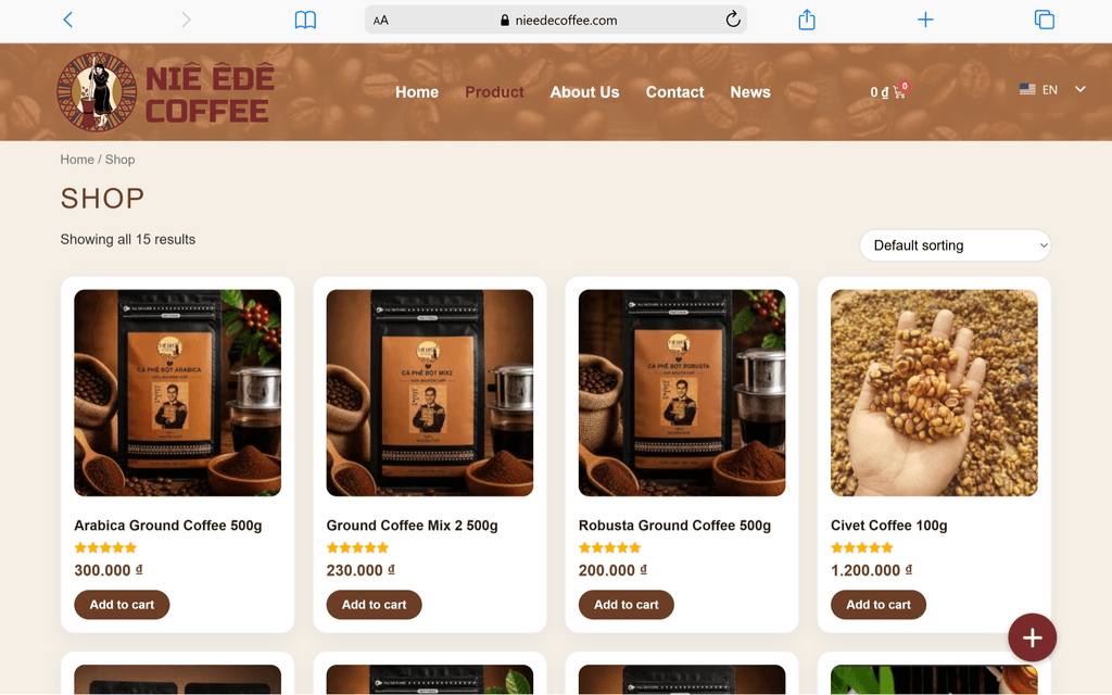 Dự Án Website Niê Ê Đê Coffee 5 website bán hàng