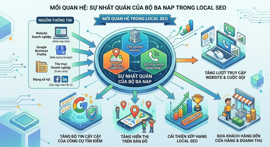 Local SEO Là Gì? Phủ Sóng Google Maps Kéo Khách Đến Tận Cửa Hàng 2 nhất quán của bộ ba NAP