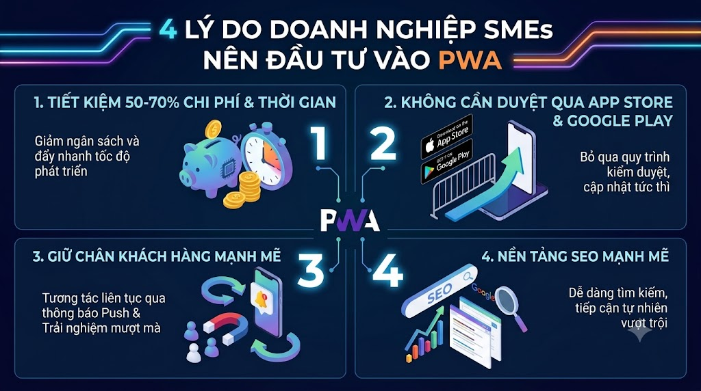 Progressive Web App (PWA): Xu Hướng "Ứng Dụng Hóa" Website Chi Phí Thấp 3 Lý Do Doanh Nghiệp SMEs Nên Đầu Tư Vào PWA