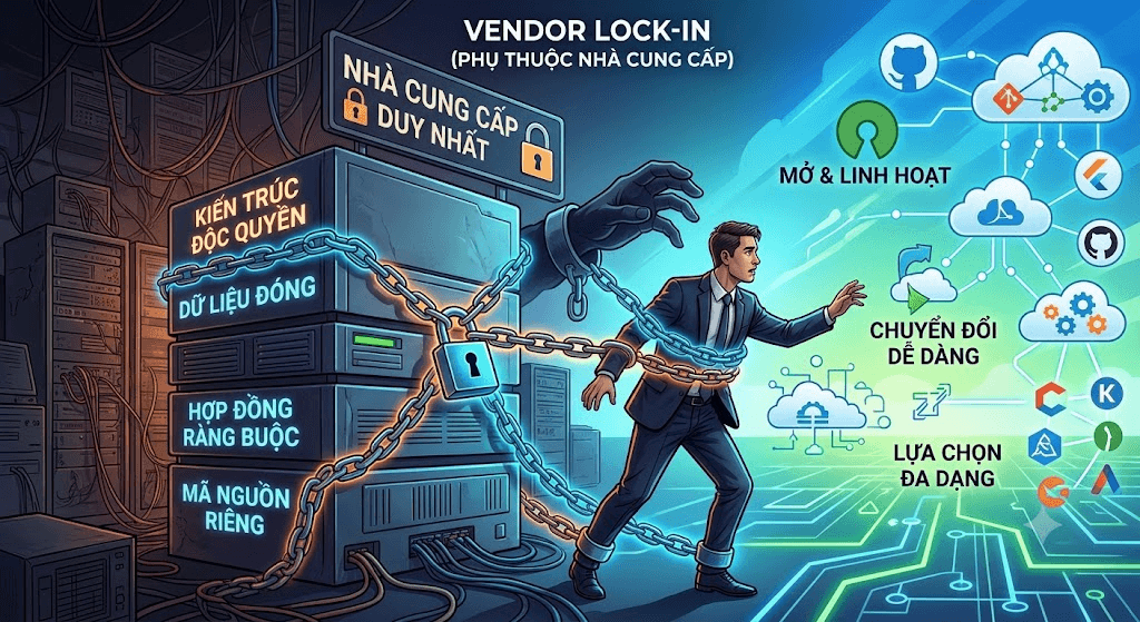 Thuê Công Ty Phần Mềm: Làm Sao Để Không Bị Phụ Thuộc Công Nghệ? 3 vendor lock-in