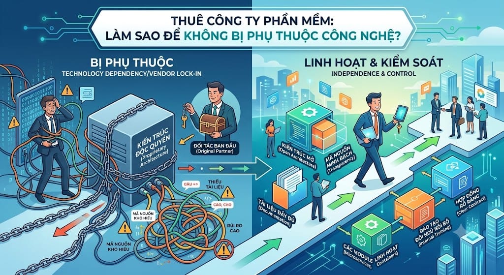 Thuê Công Ty Phần Mềm: Làm Sao Để Không Bị Phụ Thuộc Công Nghệ? 1 thuê công ty phần mềm